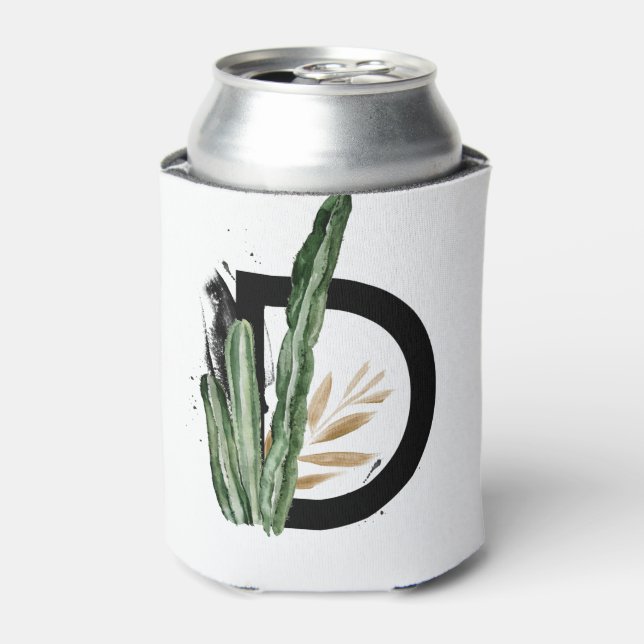 Porta-lata Folhas Tropicais Faux Gold Foil - Letra D Monogram (Can Front)