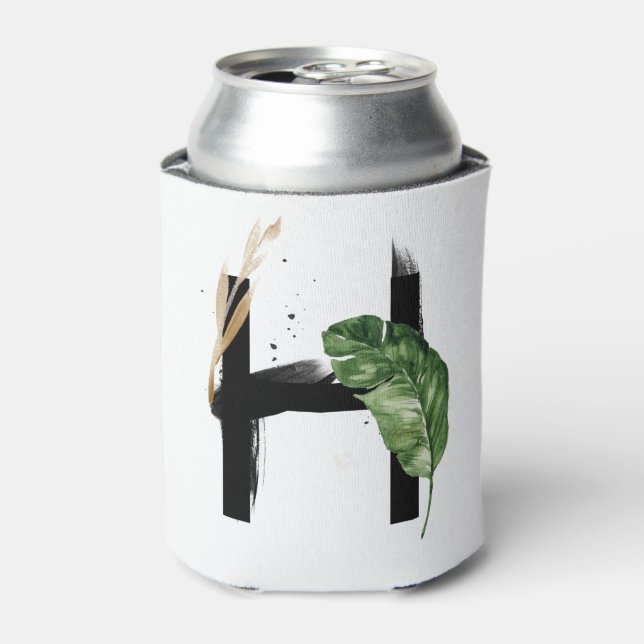 Porta-lata Folhas Tropicais Faux Gold Foil - Letra H Monogram (Can Front)