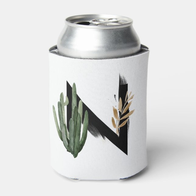Porta-lata Folhas Tropicais Faux Gold Foil - Letra N Monogram (Can Front)