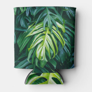 Porta-lata Folhas tropicais: fundo natural escuro.
