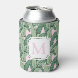 Porta-lata Folhas Tropicais Rosa e Verde | Monograma Cabana