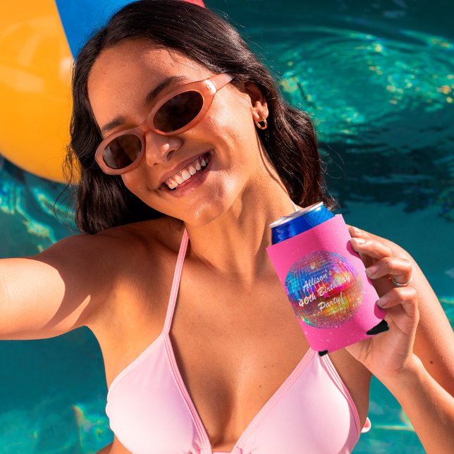 Porta-lata Foto de Bola de Discoteca Groovy de Aniversário de (Front)