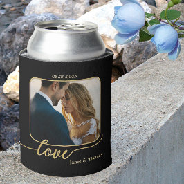 Porta-lata Foto de Casamento do Script Dourado Amor Preto