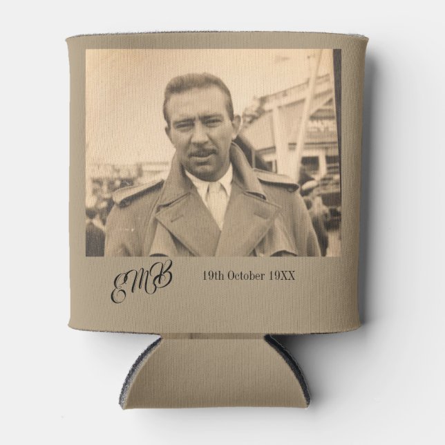 Porta-lata Foto do Monograma Elegante de Nascimento Masculino (Frente)