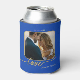 Porta-lata Foto Dourada Azul de Casamento Fria