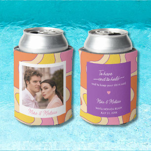 Porta-lata Foto Personalizada Casamento Retro Groovy