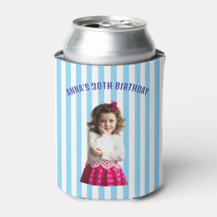Porta-lata Foto Personalizada de Listra Retro de Aniversário