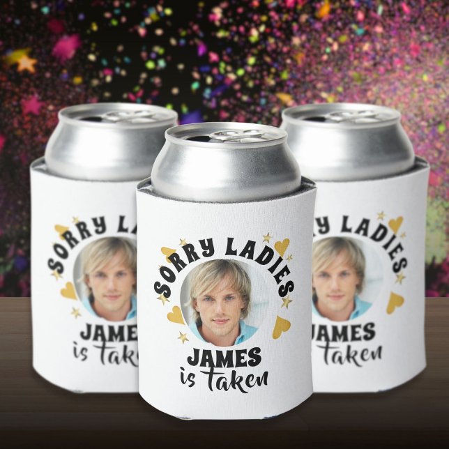 Porta-lata Foto personalizada do noivo no casamento da amiga (Personalized Bachelorette Party Grooms Face Photo Can Cooler)