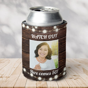 Porta-lata Foto personalizada moderna rustic Foto 50th Birthd