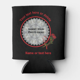 Porta-lata Foto Personalizada Preta do Coração do Rosa vermel