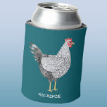 Porta-lata Frango Personalizado Por Aquarela De Diversão Wyan<br><div class="desc">Uma pintura de aquarela divertida e caprichosa de um Frango Wyandotte. Altere o nome para personalizar ou remova-o se preferir. Ideal para um amante de animais ou aves. Excelente para uma festa de galinha! Arte original de Nic Squirrell.</div>