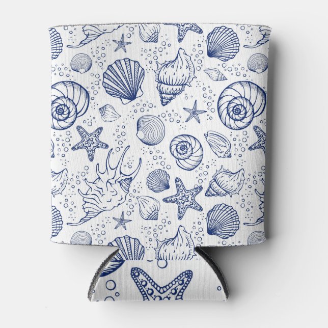 Porta-lata Fresco de Starfish de Seashell Azul e Branco (Frente)