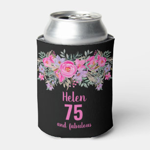 Porta-lata Freseira floral rosa-preta de 75 anos