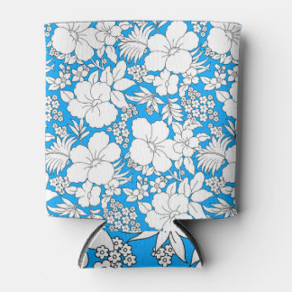 Porta-lata Fundo Azul: Padrão Floral Invisível.