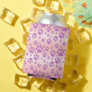 Porta-lata Fundo Dourado Rosa Impressões de Patas com Brilho 