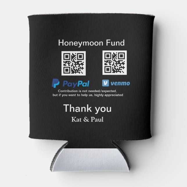 Porta-lata Fundo Honeymoon PayPal Venmo obrigado de código QR (Frente)