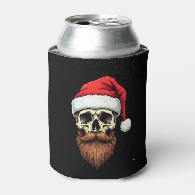 Porta-lata Funny Hipster Santa Skull Face With Hat Beard Chri (Can Front)