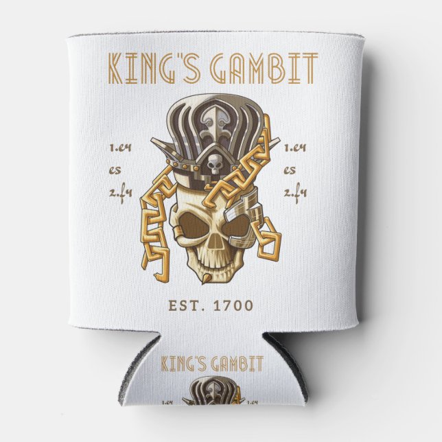 Porta-lata Gambit Est 1700 do Chess King Movimentos 1.e4 e5 2 (Frente)