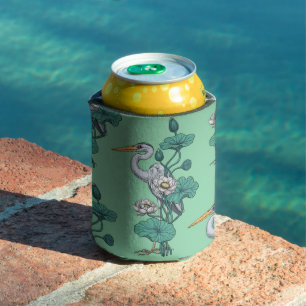 Porta-lata Garça no Jardim do Lótus Branco sobre jade