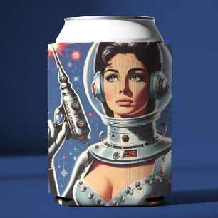 Porta-lata Garota Astronauta de Ficção Científica Vintage