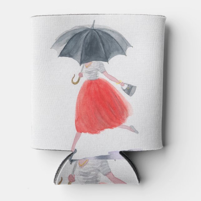 Porta-lata Garota Moça Moda: Ilustração da Chuva dos Guarda-c (Frente)