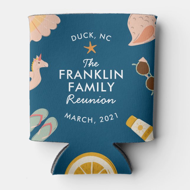 Porta-lata Garrafa de Reunião Personalizada da Família Beach  (Frente)