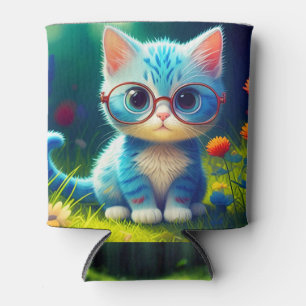 Porta-lata Gatinho Azul Fofo Usando Óculos-47567