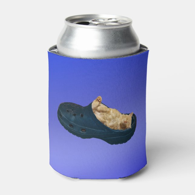 Porta-lata Gatinho Fluffy Dormindo No Calçado De Croc, (Can Front)