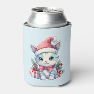 Porta-lata Gatinho Fofo de Chapéu de Papai Noel Natal