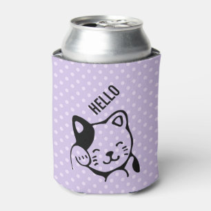Porta-lata Gatinho Preto e Branco Fofo Acenando Olá