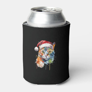 Porta-lata Gato Colorido Veste Santa Hat Kitten Frio Natal