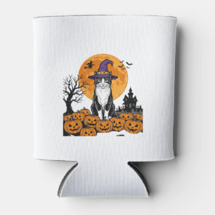 Porta-lata Gato de Halloween Bruxa Abóbora Vintage Assustador