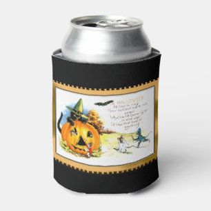 Porta-lata Gato de Halloween Sentado na Jack O Lantern