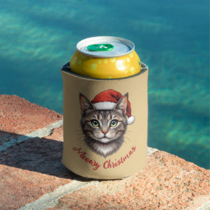 Porta-lata Gato de Natal Fofo Personalizado com Chapéu de Pap