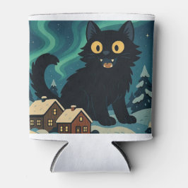 Porta-lata Gato de Natal Islandês do Yule com Luzes do Norte