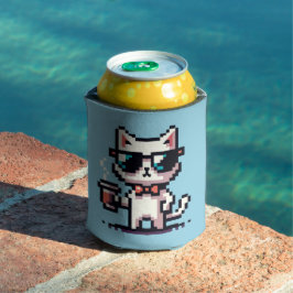 Porta-lata Gato de Pixel legal com Café - Felino Retro de 8 B