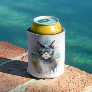 Porta-lata Gato de Tuxedo legal Watercolor Summer