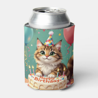 Porta-lata Gato engraçado de aniversário feliz