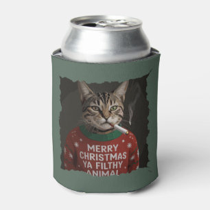 Porta-lata Gato engraçado de Natal fumando Meme sarcástico de