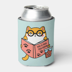 Porta-lata Gato Kawaii bonito lendo um livro