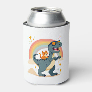 Porta-lata Gato Montando Dinossauro T-Rex Gatinho Arco-Íris D