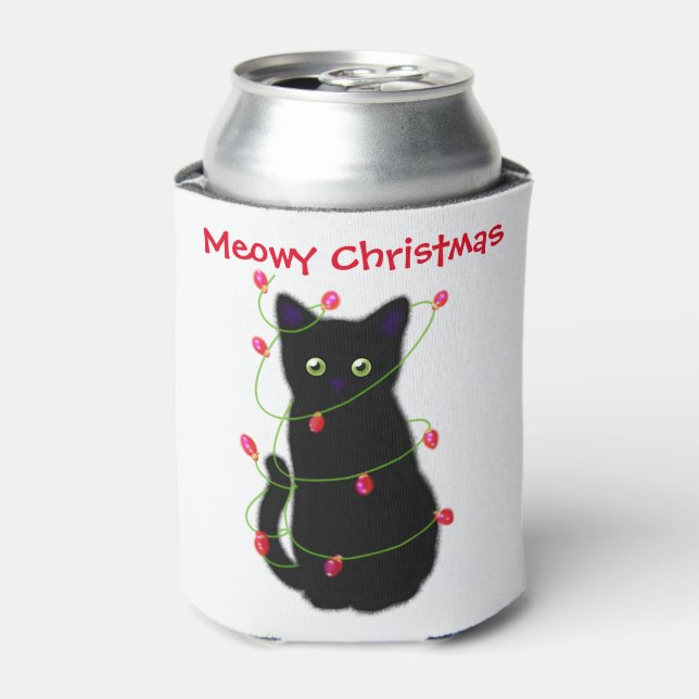 Porta-lata Gato negro | Meowy Christmas | Luzes cintilantes (Can Front)