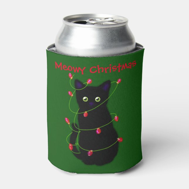 Porta-lata Gato negro | Meowy Christmas | Luzes cintilantes (Can Front)
