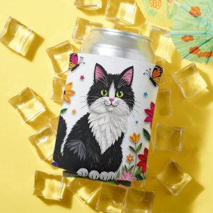 Porta-lata Gato Personalizado, Flores e Borboletas