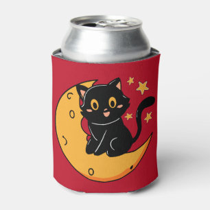 Porta-lata Gato preto bonito sentado na lua