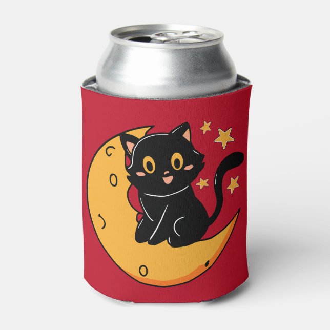 Porta-lata Gato preto bonito sentado na lua (Can Front)