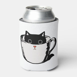 Porta-lata Gato preto com nariz vermelho escondido em um copo