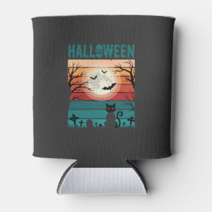 Porta-lata Gato Preto De Halloween Lua Cemitério Retro Vetor 