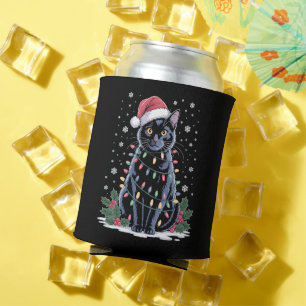 Porta-lata Gato Preto Natal Chapéu de Papai Noel Gatos Engraç