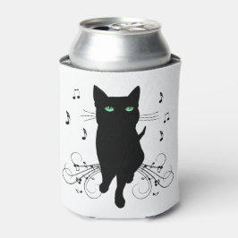 Porta-lata Gato Preto Rodeado por Notas Musicais Sussurrantes